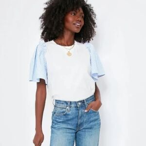 Tuckernuck Hyacinth House Mollie White Blue Striped Blouse Size XL